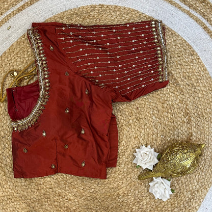 42” XL Size 12 size Aari Worked Sari Blouse Indian Saree Top Burnt Orange B229