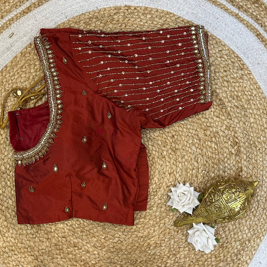 42” XL Size 12 size Aari Worked Sari Blouse Indian Saree Top Burnt Orange B229