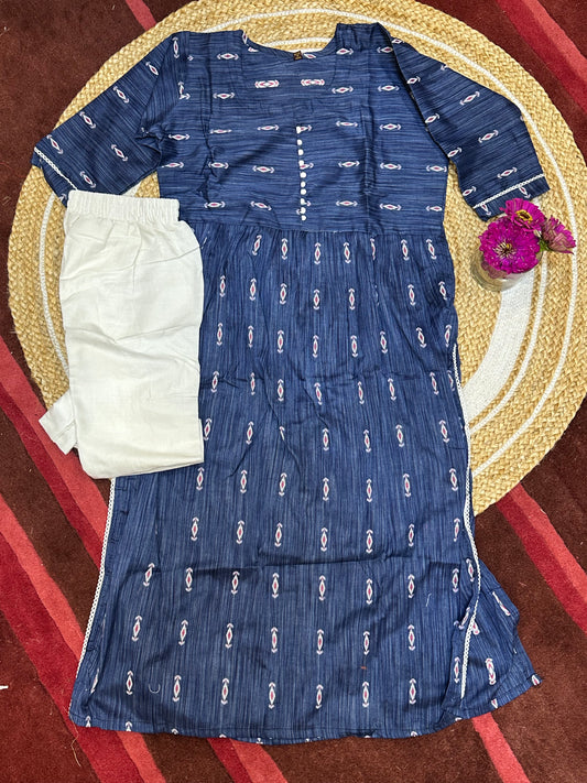 44 2XL Anarkali style Long Kurti with Pants Blue SS07