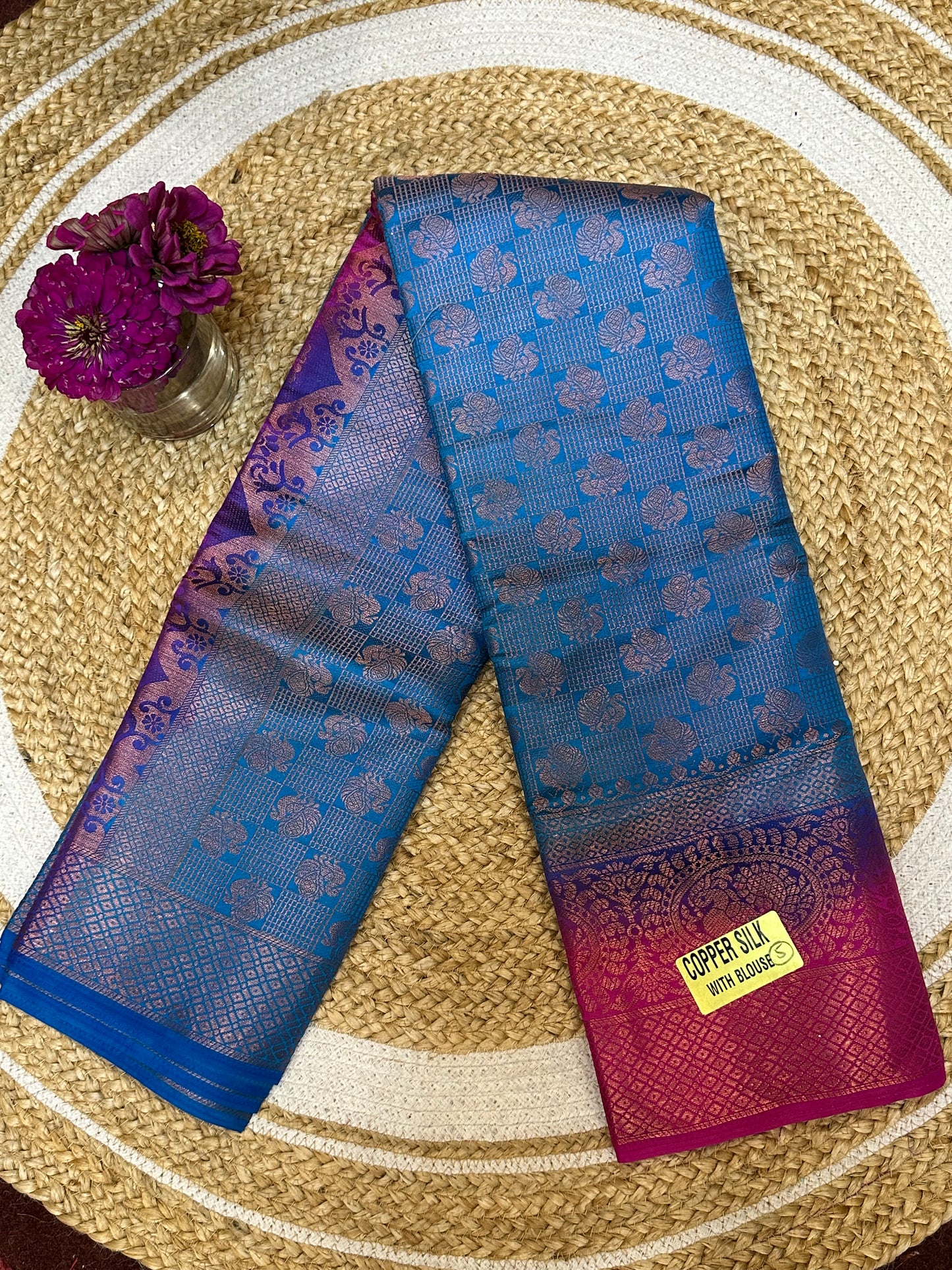 Bangalore Silk Sari Indian Fancy Saree Blue & Pink S69