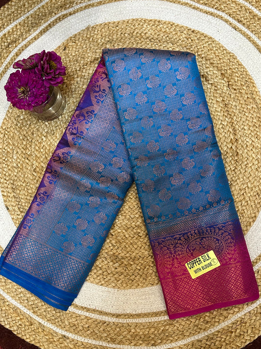 Bangalore Silk Sari Indian Fancy Saree Blue & Pink S69