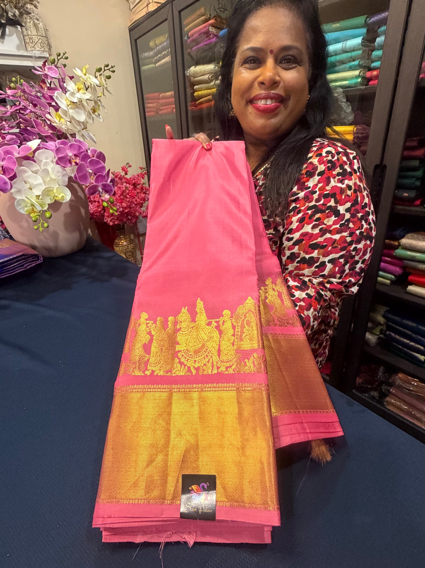 Kanchipuram Pure Silk Saree Pink Kanjivaram Sari SPK211