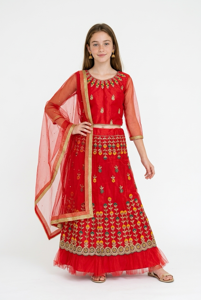32” Size Age 7 to 9 Indian Lehenga Pavadai Sattai Skirt Top G80 Col 1