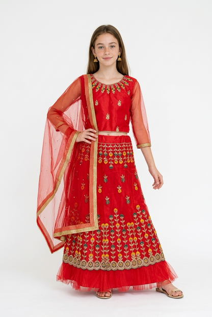 32” Size Age 7 to 9 Indian Lehenga Pavadai Sattai Skirt Top G80 Col 1