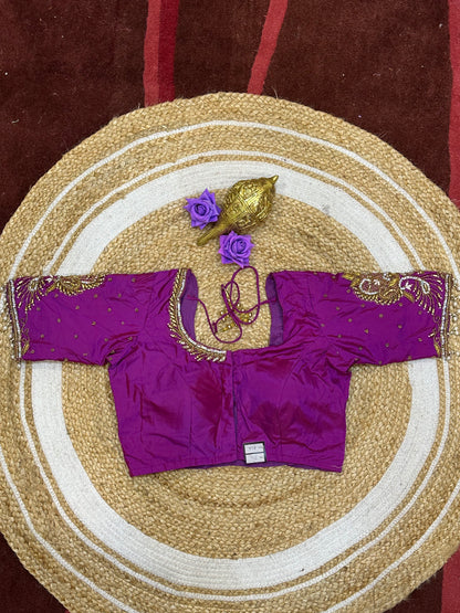 36” Small size Aari Worked Sari Blouse Indian Saree Magenta/Purple B211