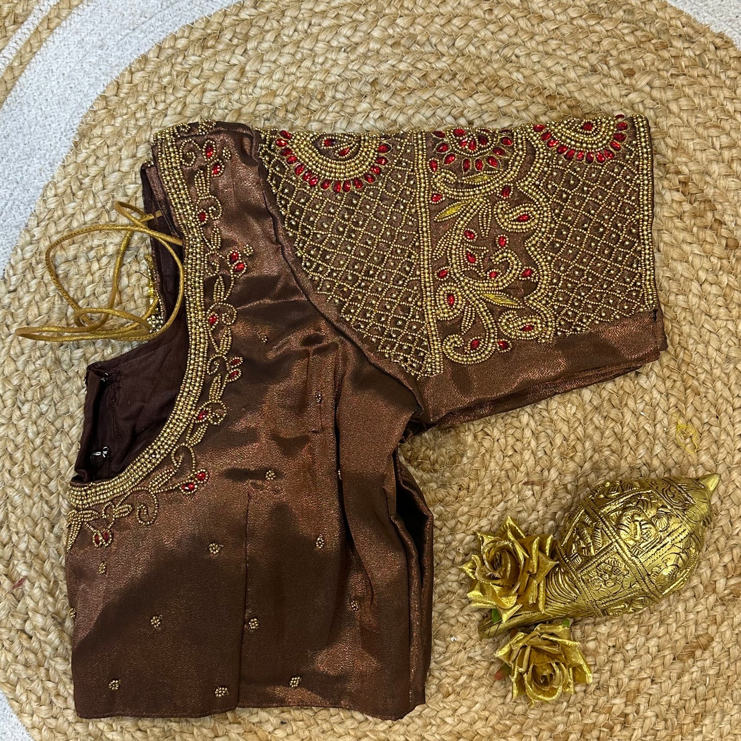 38” M Size 8 Aari Worked Sari Blouse Indian Saree Top Bronze B287