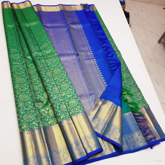Bridal Kanchipuram Pure Silk Saree Green Kanjivaram Sari| SPK164