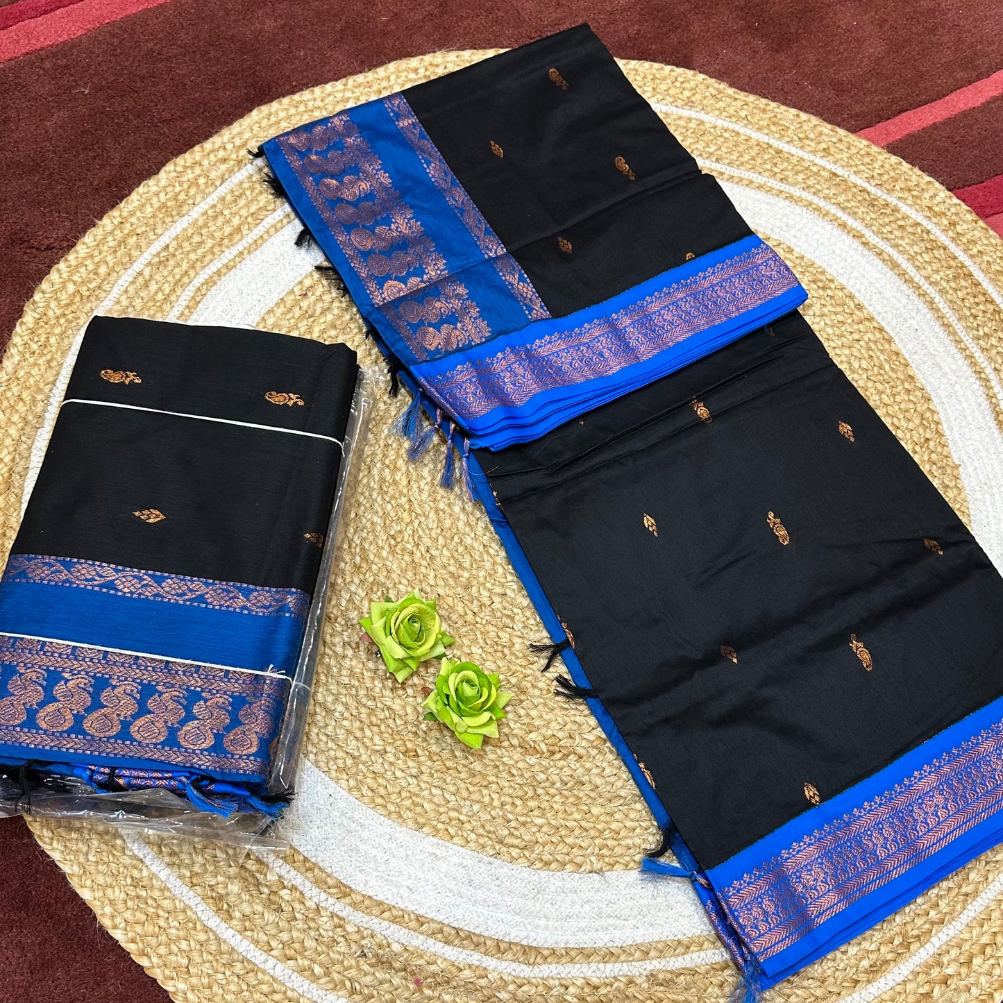 Black & Blue Kalyani Silk Cotton Sari South Indian Saree S140