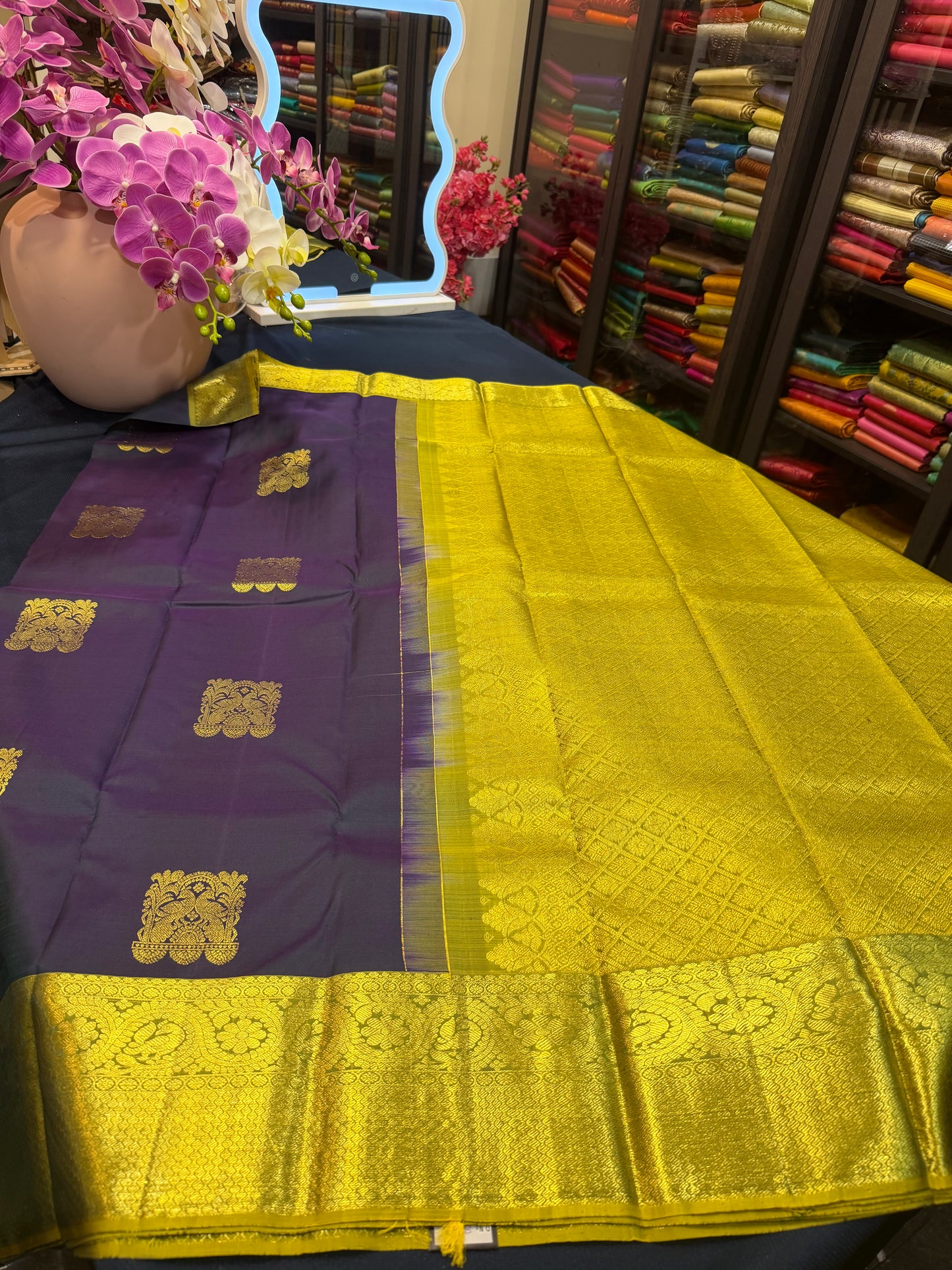 Kanchipuram Pure Silk Saree Purplish Blue Kanjivaram Sari| SPK200