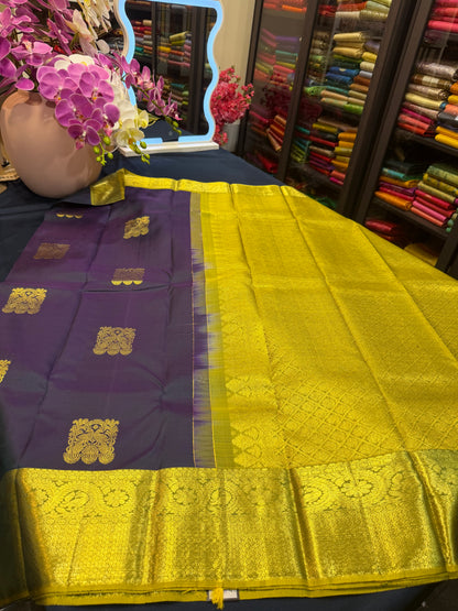 Kanchipuram Pure Silk Saree Purplish Blue Kanjivaram Sari| SPK200