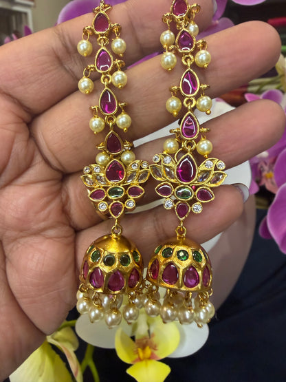 Golden Multi Jumka Jhumka Indian Brass Earrings Jimikki Kammal with chain Indian Jewellery E32