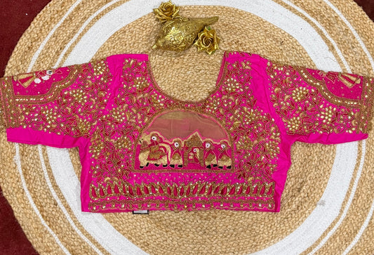 40” L Size 10 size Aari Worked Sari Blouse Indian Saree Top Pink B168