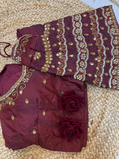 40” Aari hand Worked Sari Blouse Indian Top Choli Silk Maroon B30