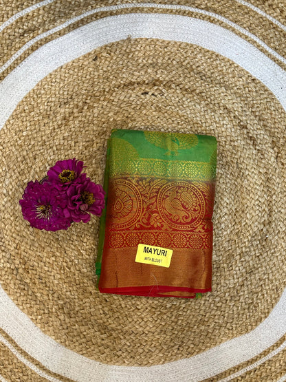 Bangalore Silk Sari Indian Fancy Saree Green & Red S67