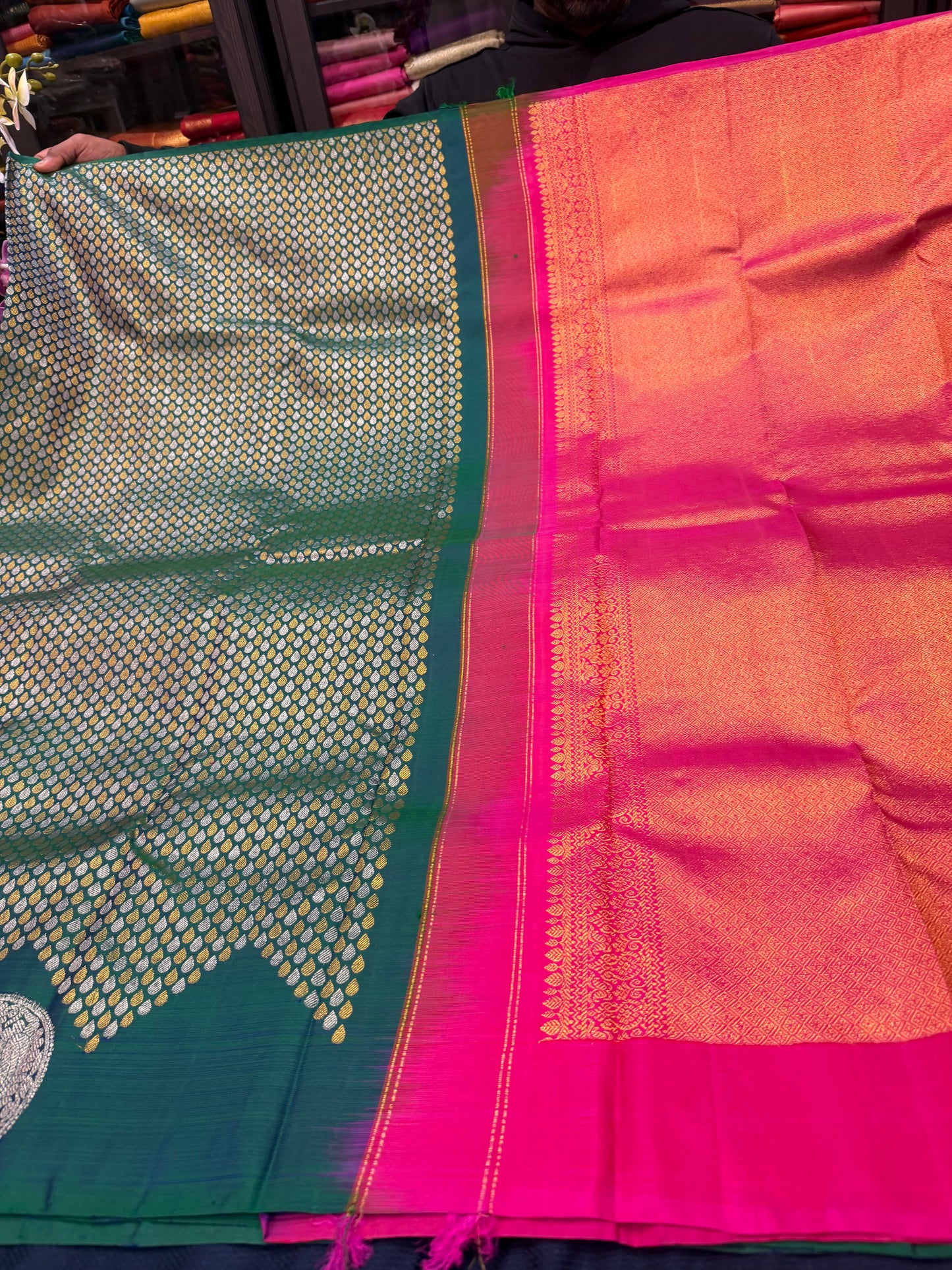 Kanchipuram Pure Silk handloom Saree Indian Kanjivaram Green Sari SPK427
