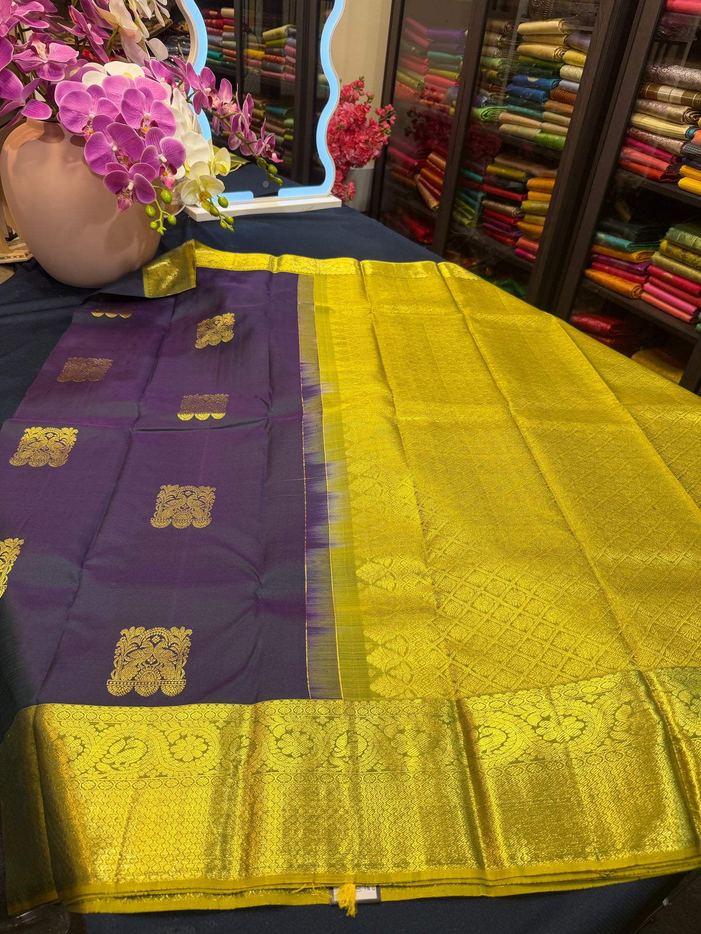 Kanchipuram Pure Silk Saree Purplish Blue Kanjivaram Sari| SPK200