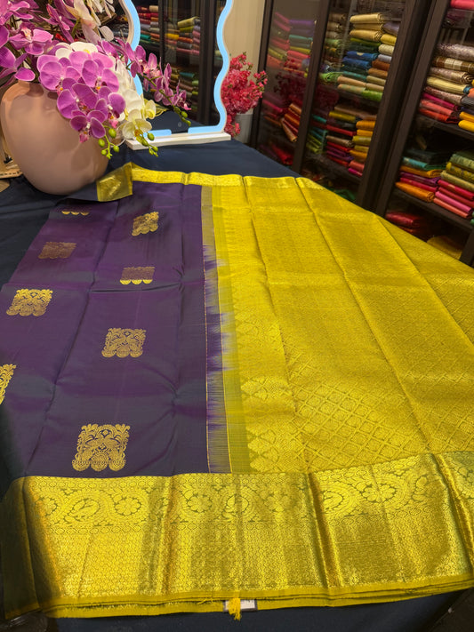 Kanchipuram Pure Silk Saree Purplish Blue Kanjivaram Sari| SPK200