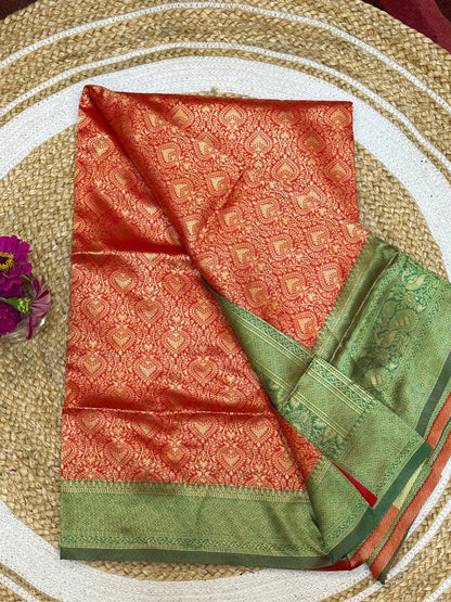 Art Silk Sari Indian Fancy Saree Red & Green S74
