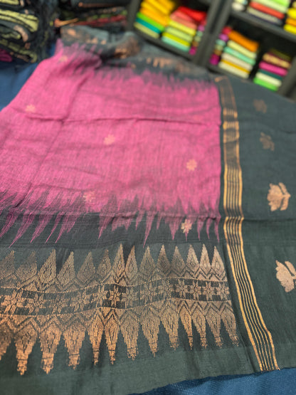 Soft Silk Cotton Linen Sari Indian Saree Copper Jari S122