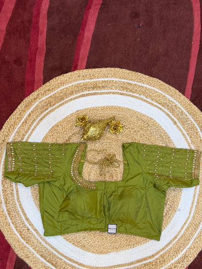 42” XL Size 12 size Aari Worked Sari Blouse Indian Saree Top Green B149