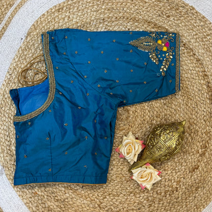 42” XL Size 12 size Aari Worked Sari Blouse Indian Saree Top Blue B321