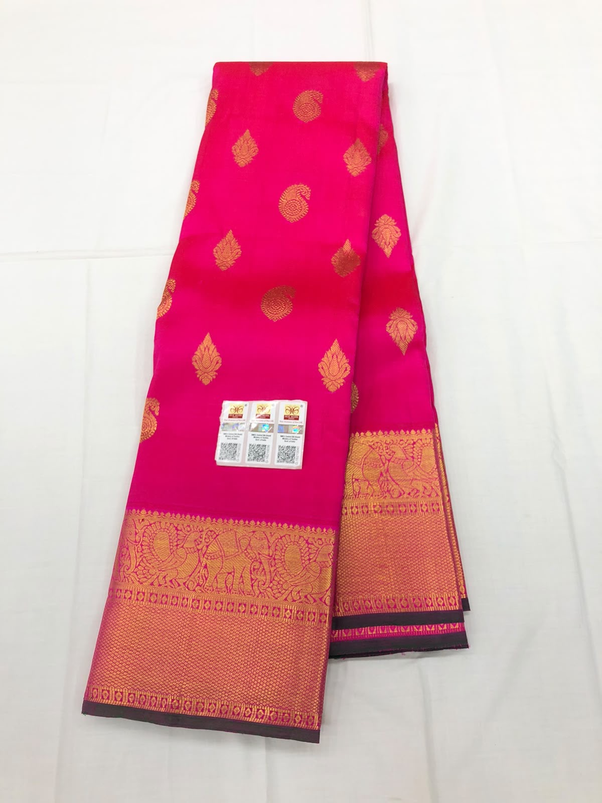 2g Gold Kanchipuram Pure Silk Saree Bridal Handloom Indian Kanjivaram Sari Pink SPK350