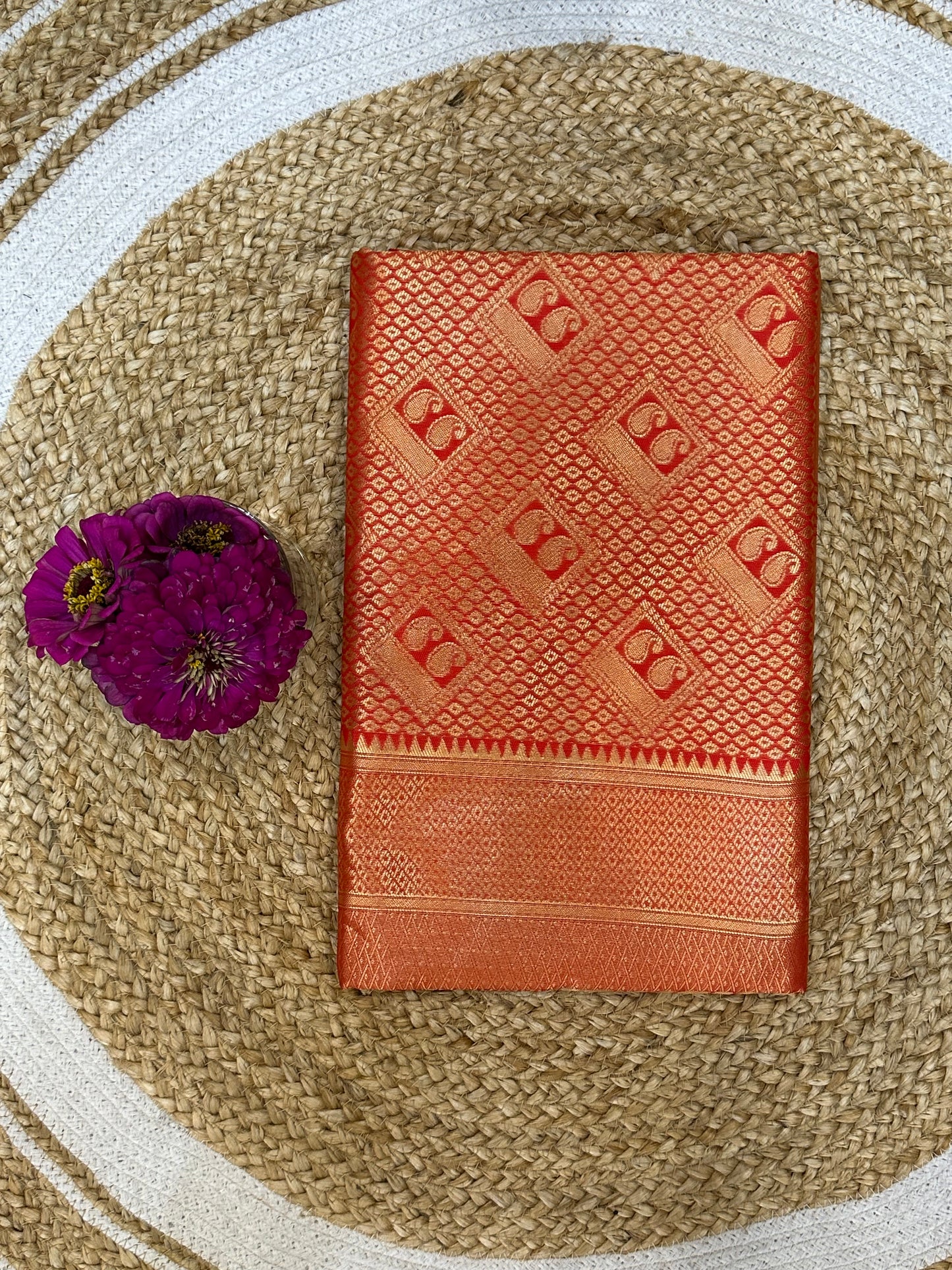 Art Silk Sari Indian Fancy Saree Red & Gold S72