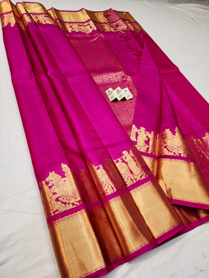 Kanchipuram Pure Silk Saree Pink & Gold Kanjivaram Sari| SPK210