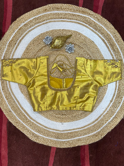 40” Size 10 Aari Worked Sari Blouse Indian Saree Top Silk Gold B177