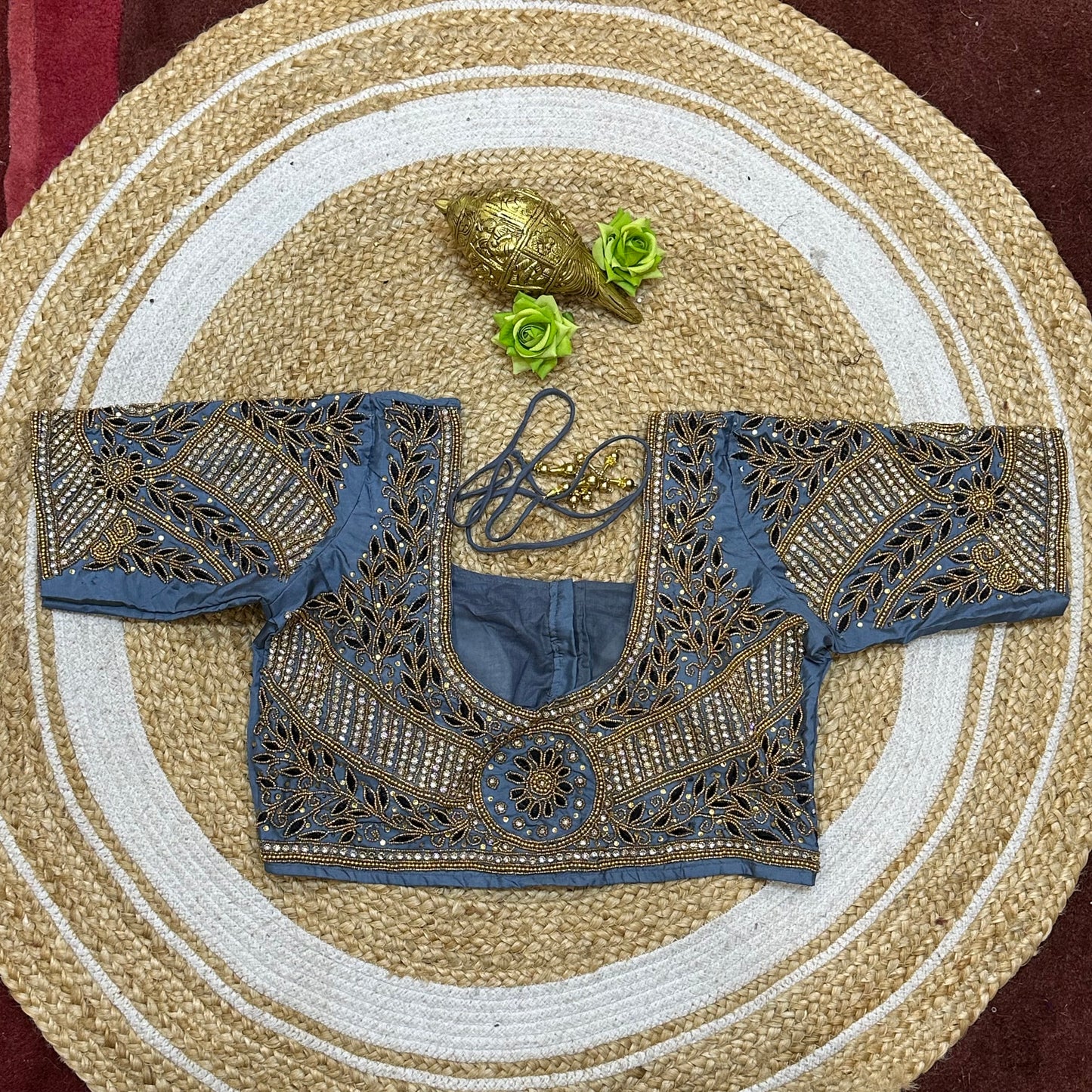 38” M Size 8 Aari Worked Sari Blouse Indian Saree Top Grey B302