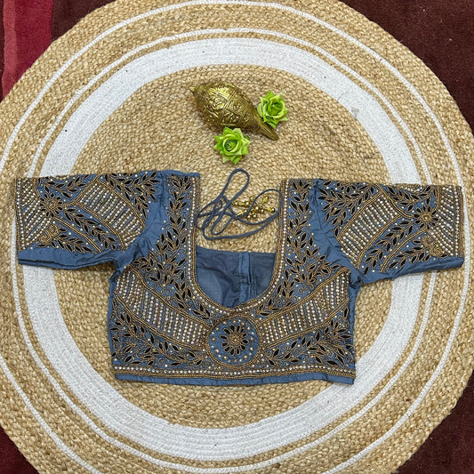 38” M Size 8 Aari Worked Sari Blouse Indian Saree Top Grey B302