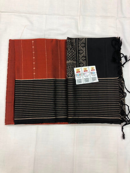 Kanchipuram Pattu Soft Silk Indian Saree Pure Silk Sari Rusty Orange SS31