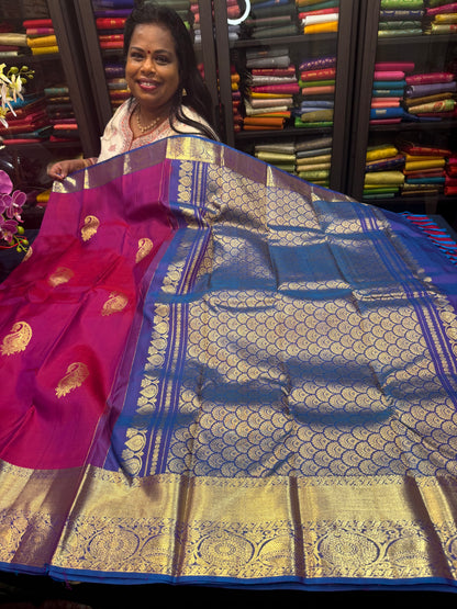 Kanchipuram Pure Silk handloom Saree Indian Kanjivaram Pink Sari SPK361