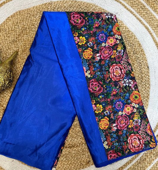 Fancy Party wear Satin Sari Indian Casual Royal Blue Saree S100