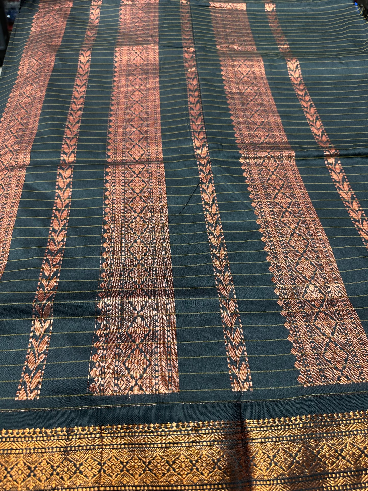 Kalyani Silk Cotton Sari Indian Saree Royal Blue & Black S56