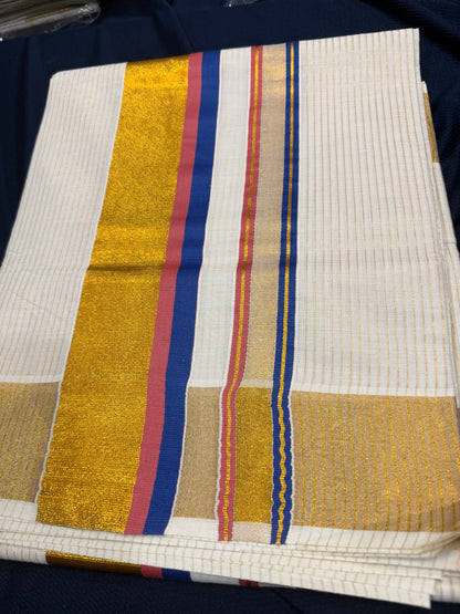 Kerala Vishu Sari Indian hand Printed Kasavu Onam Saree C21 Col 9