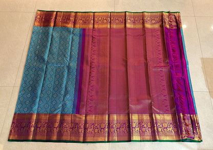 1g Gold Kanchipuram Pure Silk Saree Blue Pink Kanjivaram Sari| SPK