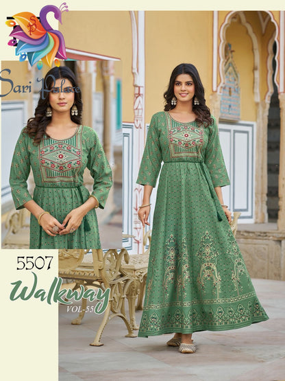 Navy Blue Indian Ladies Rayon Long Kurti Bollywood Dress SS38