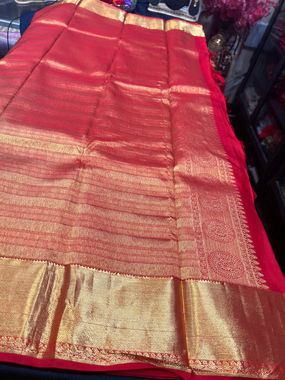 Kanchipuram Pure Silk Saree Red & Gold Kanjivaram Sari| SPK143