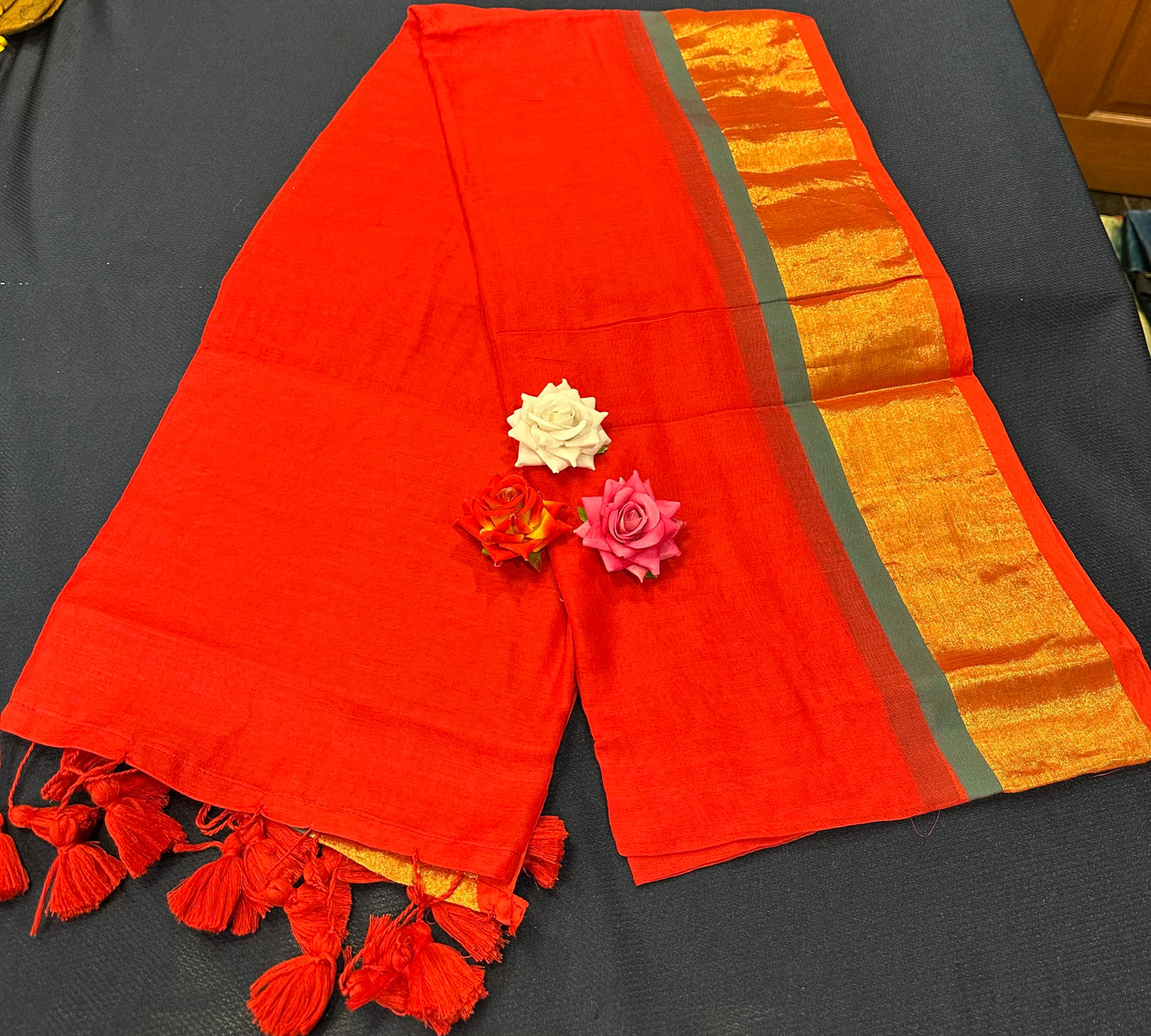 MUL Cotton Sari Indian casual Saree Red C31