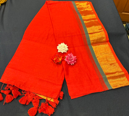 MUL Cotton Sari Indian casual Saree Red C31