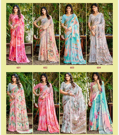 Sari Indian Bollywood Designer Linen Party wear Floral Saree Z8 Col 5