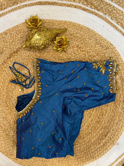 42” XL Size 12 size Aari Worked Sari Blouse Indian Saree Top Blue B159