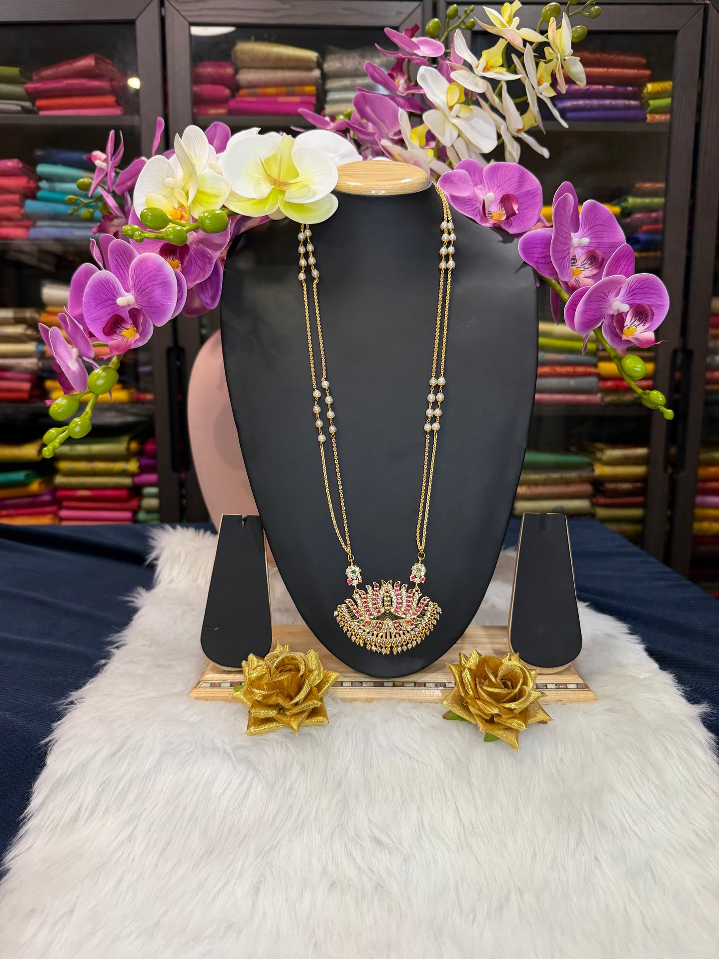 Impon Indian Necklace Multi Lotus Pathakkam Haram Wedding Jewellery N27