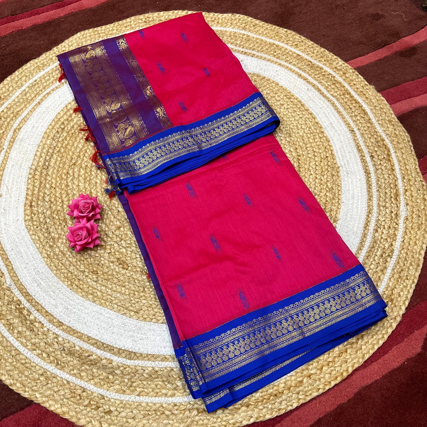 Pink & Blue Kalyani Silk Cotton Sari South Indian Saree S140