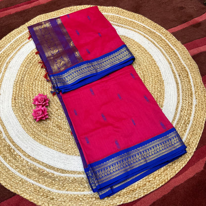 Pink & Blue Kalyani Silk Cotton Sari South Indian Saree S140