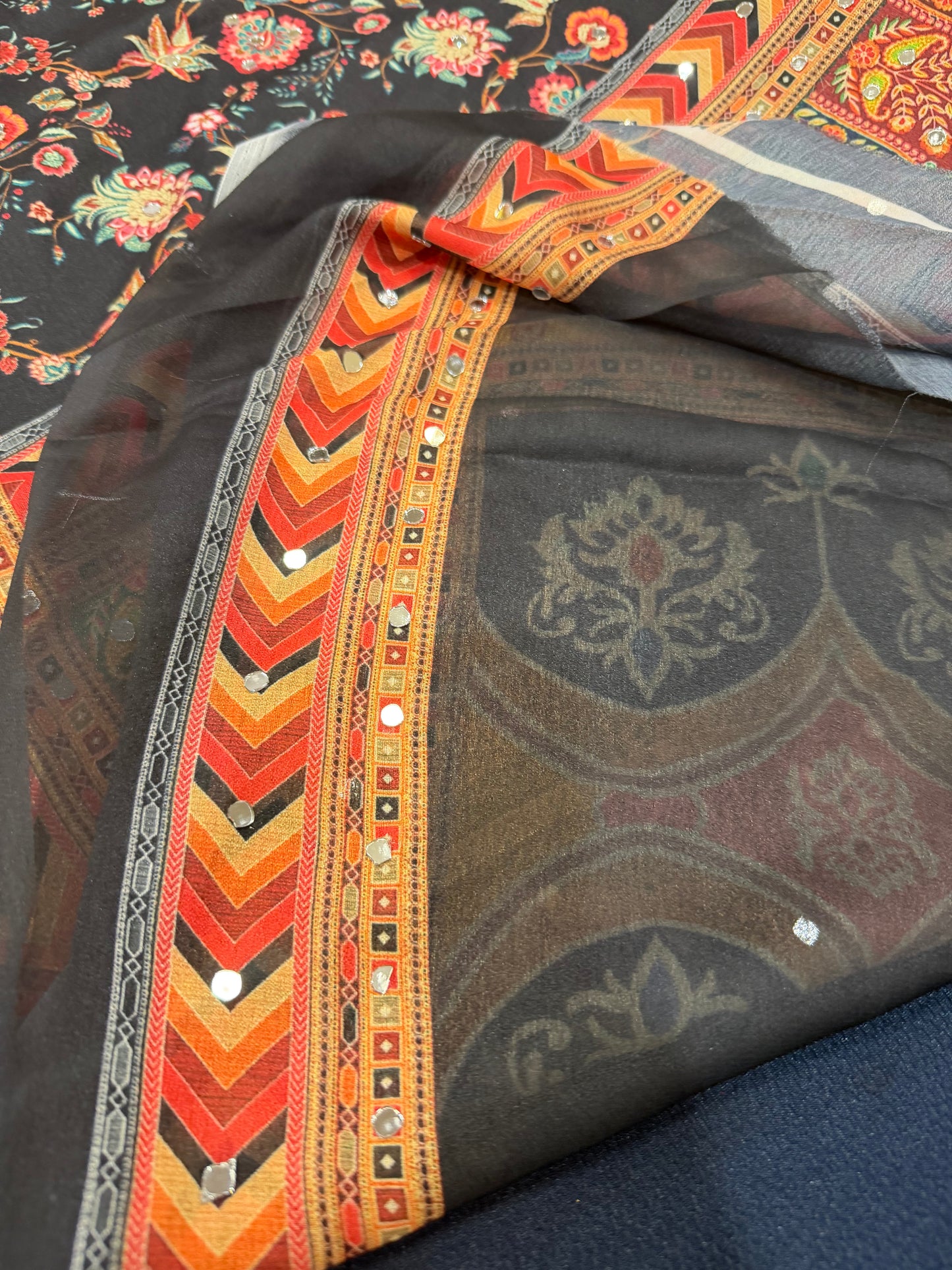 Black Multi Mirror Worked Masakali Sari Indian Fancy Saree C3