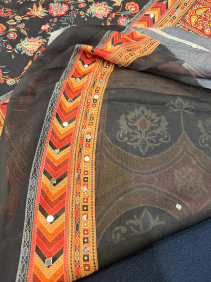 Black Multi Mirror Worked Masakali Sari Indian Fancy Saree C3