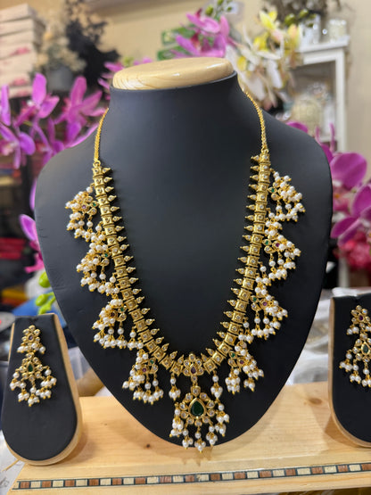 Indian Bridal Necklace & Earrings Jewellery Set with pearls N57