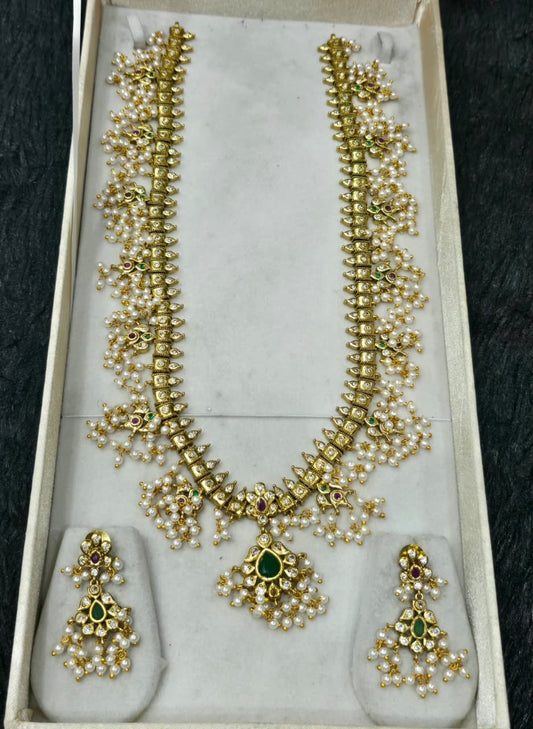 Indian Haram Bridal Necklace & Earrings Jewellery Set with pearls N58